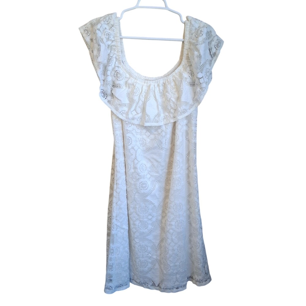 Db Cream Lace Overlay Midi Dress Sleeveless Lightweight EUC